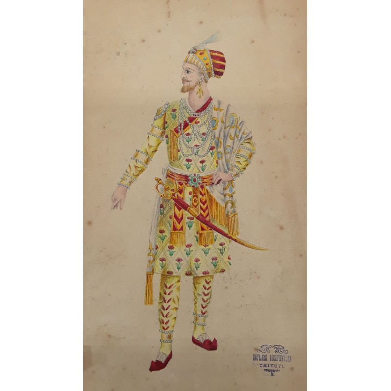 Personaggio arabo. Bozzetto originale per costume teatrale con timbro “Giovanni Bonaventura Trieste”. S.d. (1920 ca.).